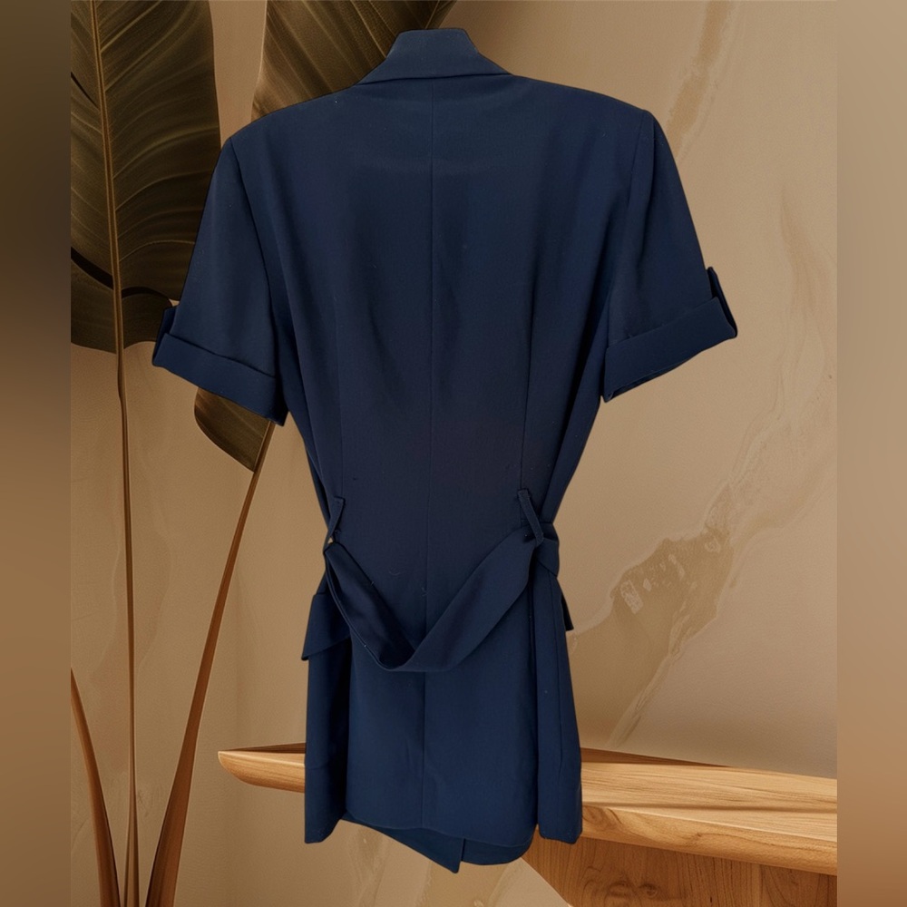 Casual Corner Navy Double-Breasted Jacket/Blouse, Button Front, Belted, Sz 6 - Picture 2 of 12